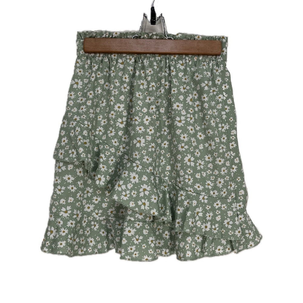 SHEIN Green Skirt White Daisy Ditsy Floral Ruffle Fairy Cottagecore Girly Sz S 4